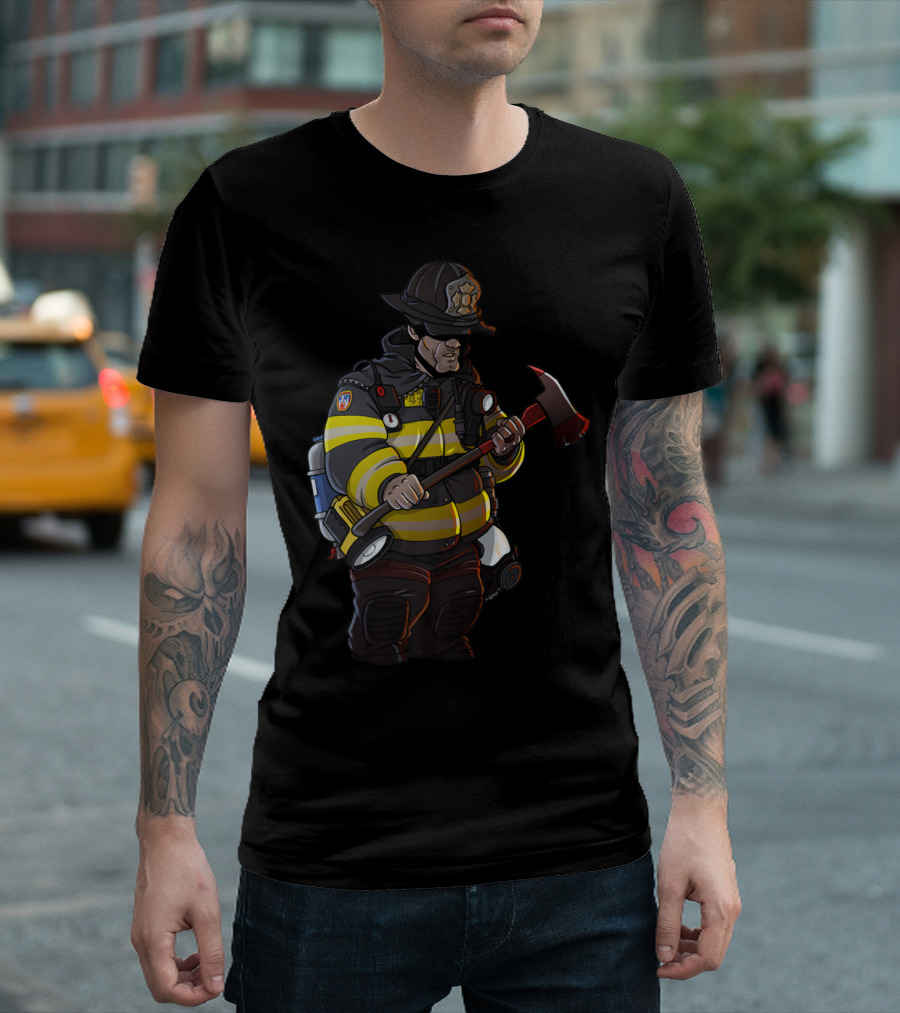 New York Firefighter NYFD Fireman Holding Axe T-Shirt