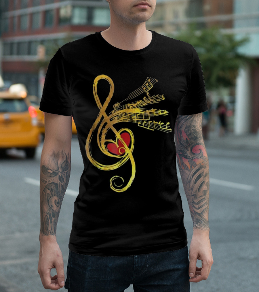 Gold Music Note Symbol with Heart for Musicians and Composers T-Shirt