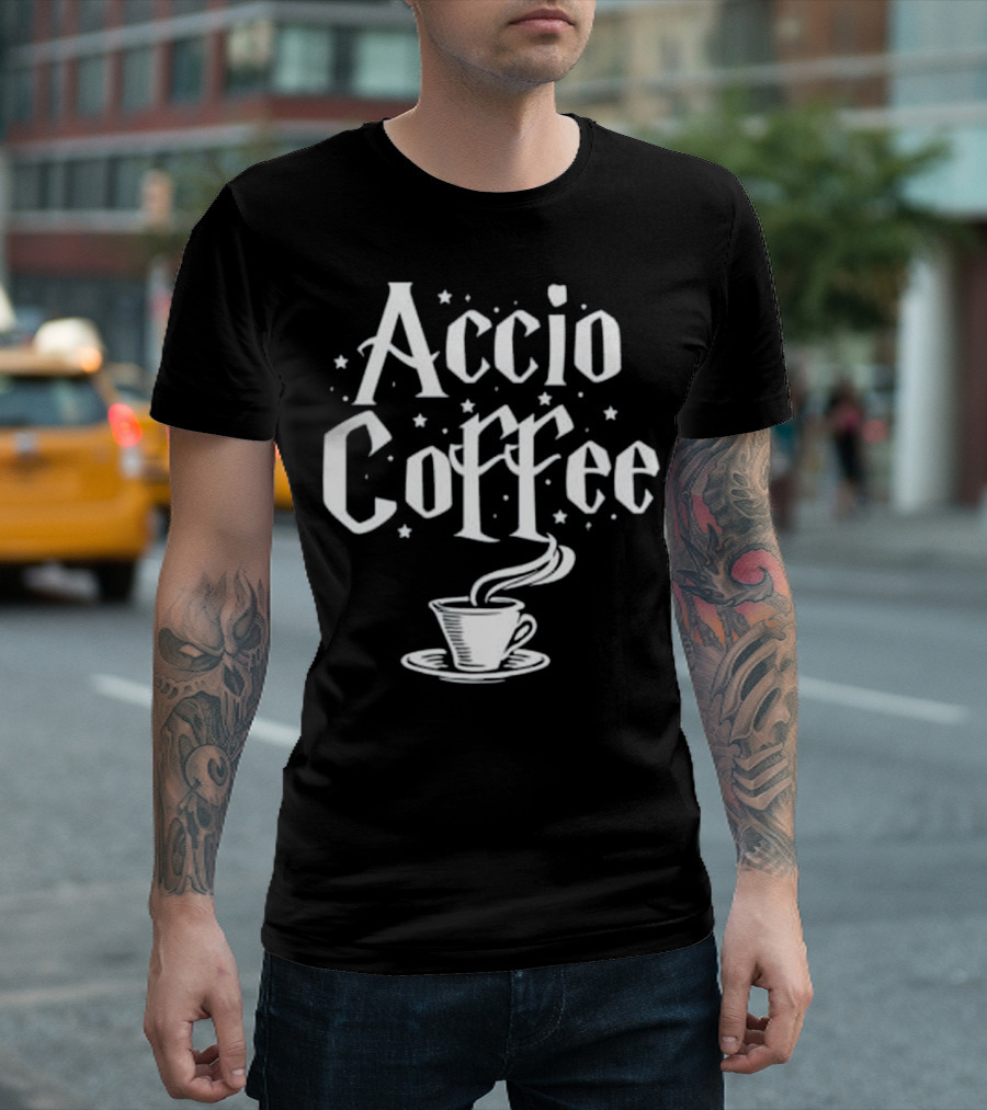 Accio Coffee Magical Brew Cup and Stars T-Shirt