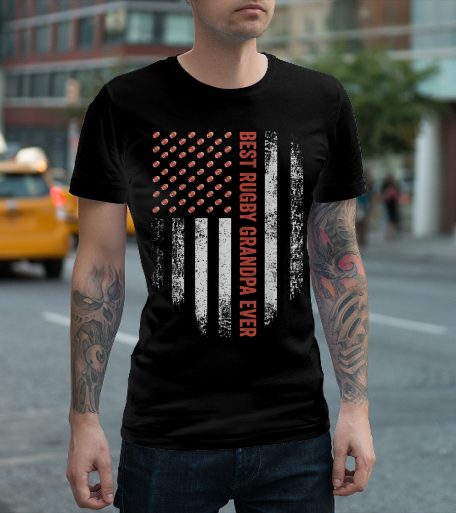Vintage USA Flag Best Rugby Grandpa Ever T-Shirt