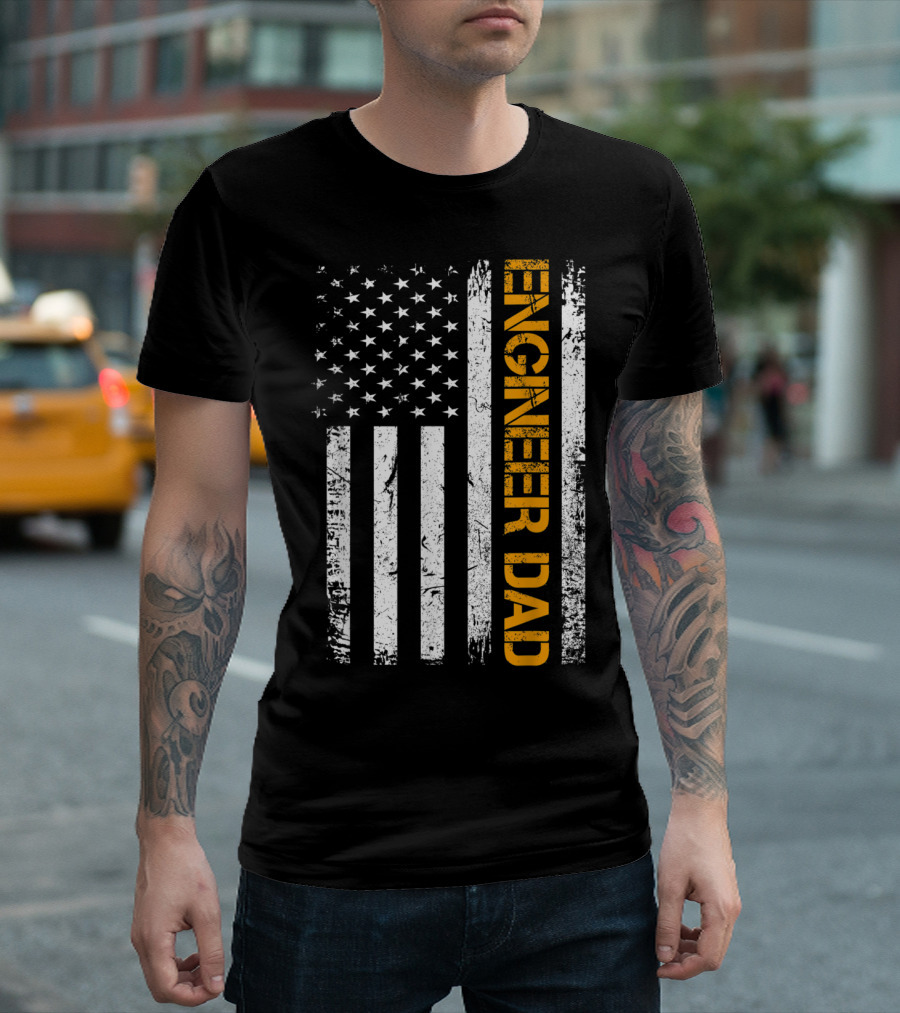 Vintage American Flag Engineer Dad USA T-Shirt