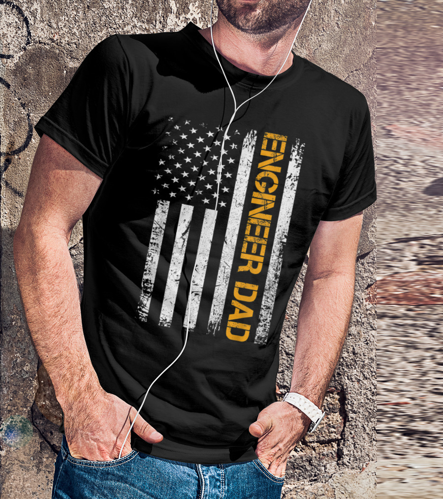 Vintage American Flag Engineer Dad USA T-Shirt