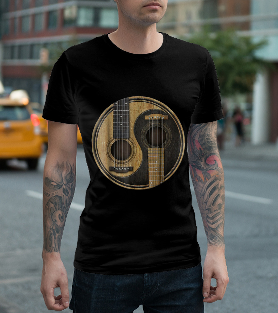 Ying Yang Guitar Acoustic Player Circle T-Shirt