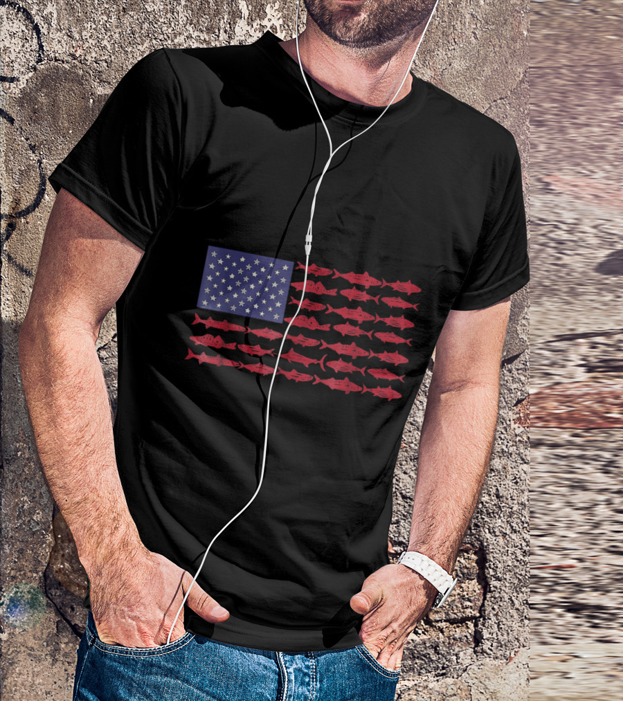 Vintage American Flag Fishi USA Fish Flag T-Shirt