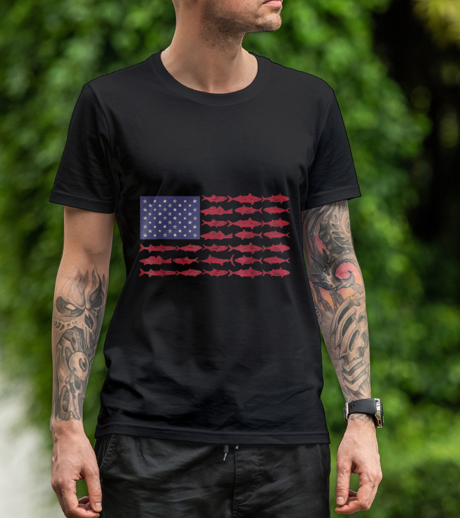 Vintage American Flag Fishi USA Fish Flag T-Shirt