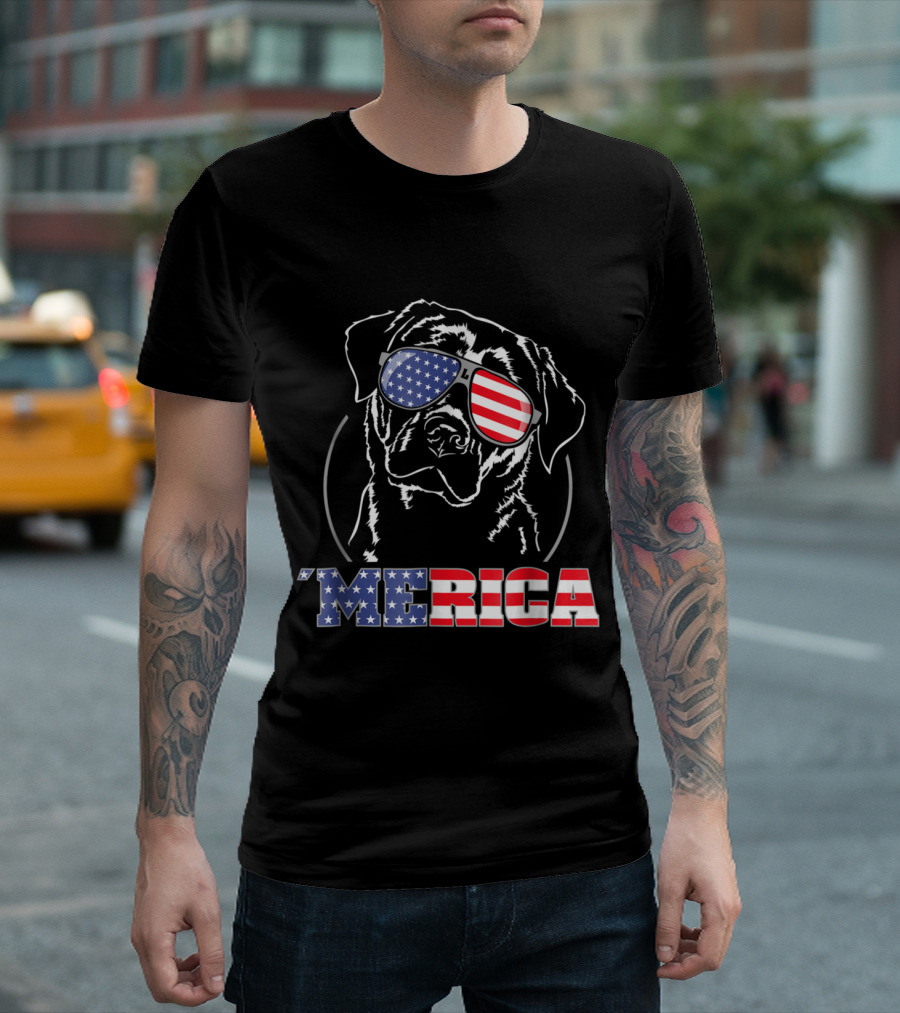 Proud Labrador Merica Patriotic Dog with American Flag Sunglasses T-Shirt