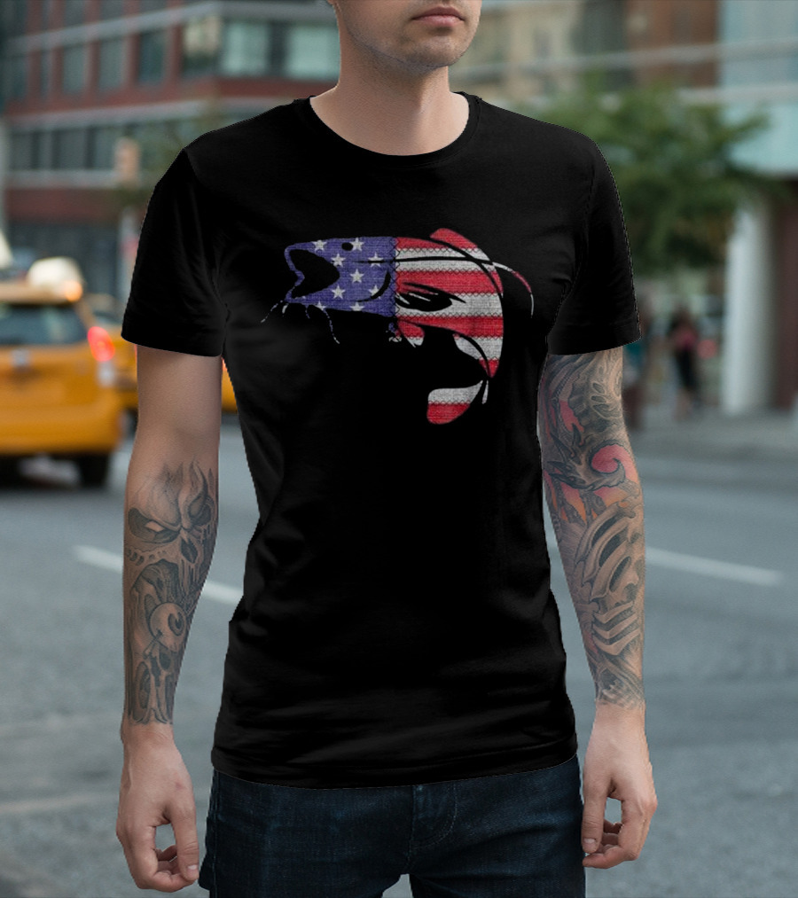 Patriotic African Butter Catfish with American Flag Motif T-Shirt