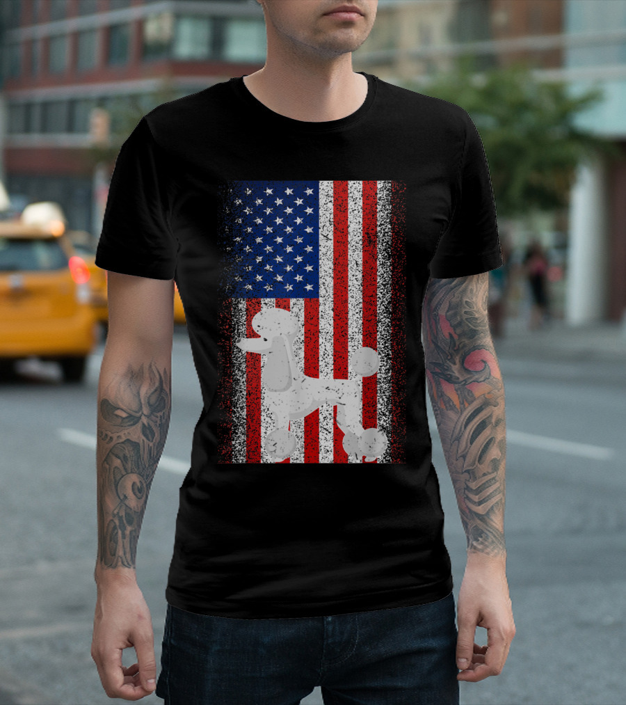 Vintage USA Independence Day July American Flag Poodle T-Shirt