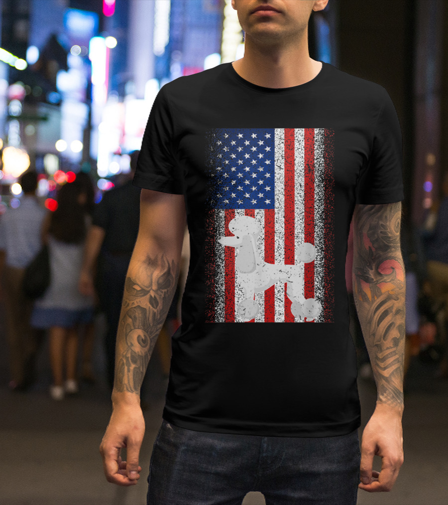 Vintage USA Independence Day July American Flag Poodle T-Shirt