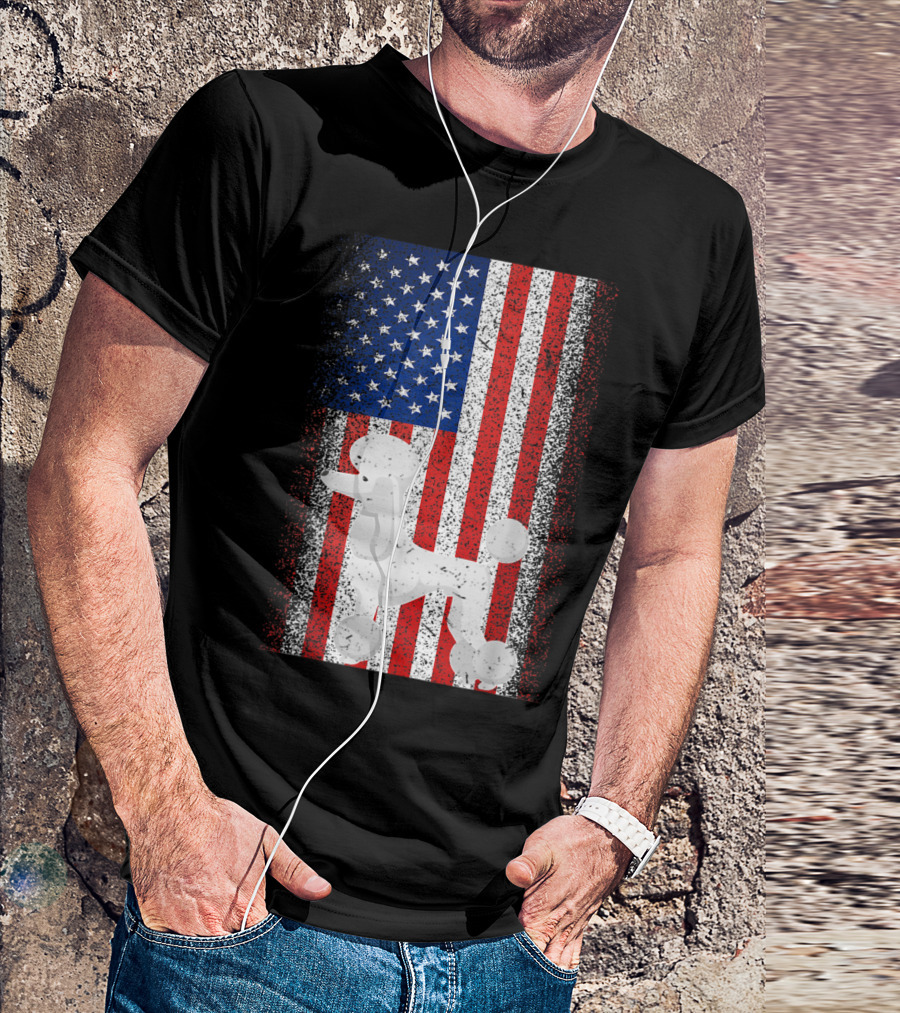 Vintage USA Independence Day July American Flag Poodle T-Shirt
