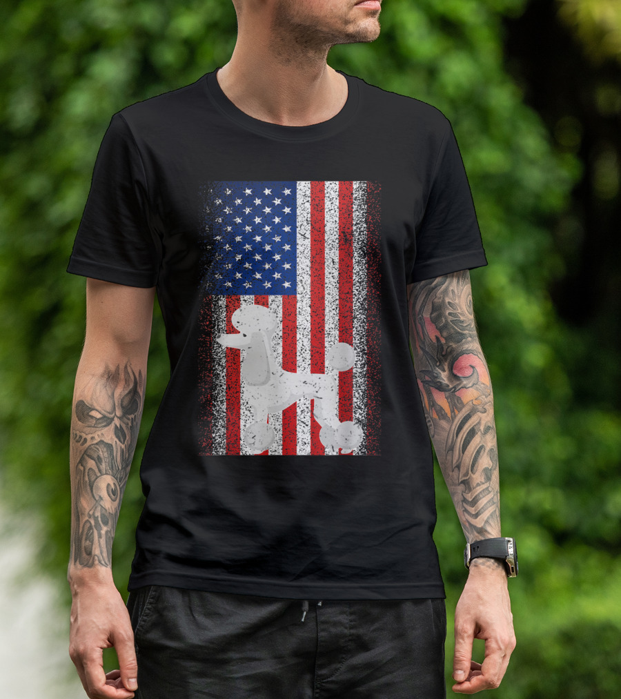 Vintage USA Independence Day July American Flag Poodle T-Shirt