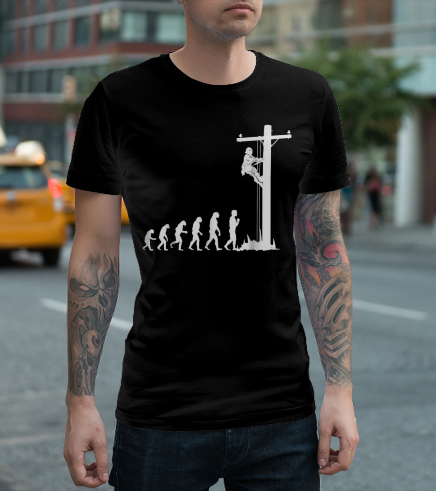 Cool Unique Evolution Of Lineman Electrician On Power Pole T-Shirt