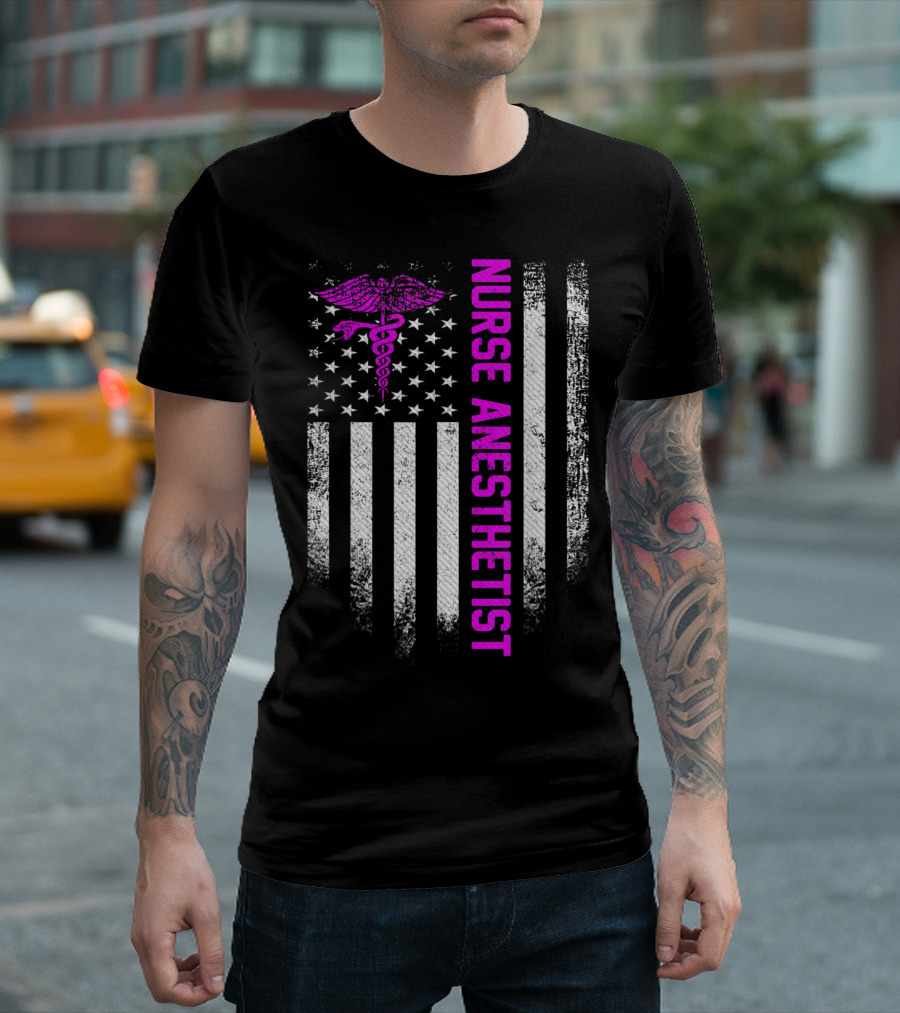 Nurse Anesthetist Vintage USA Flag Caduceus T-Shirt