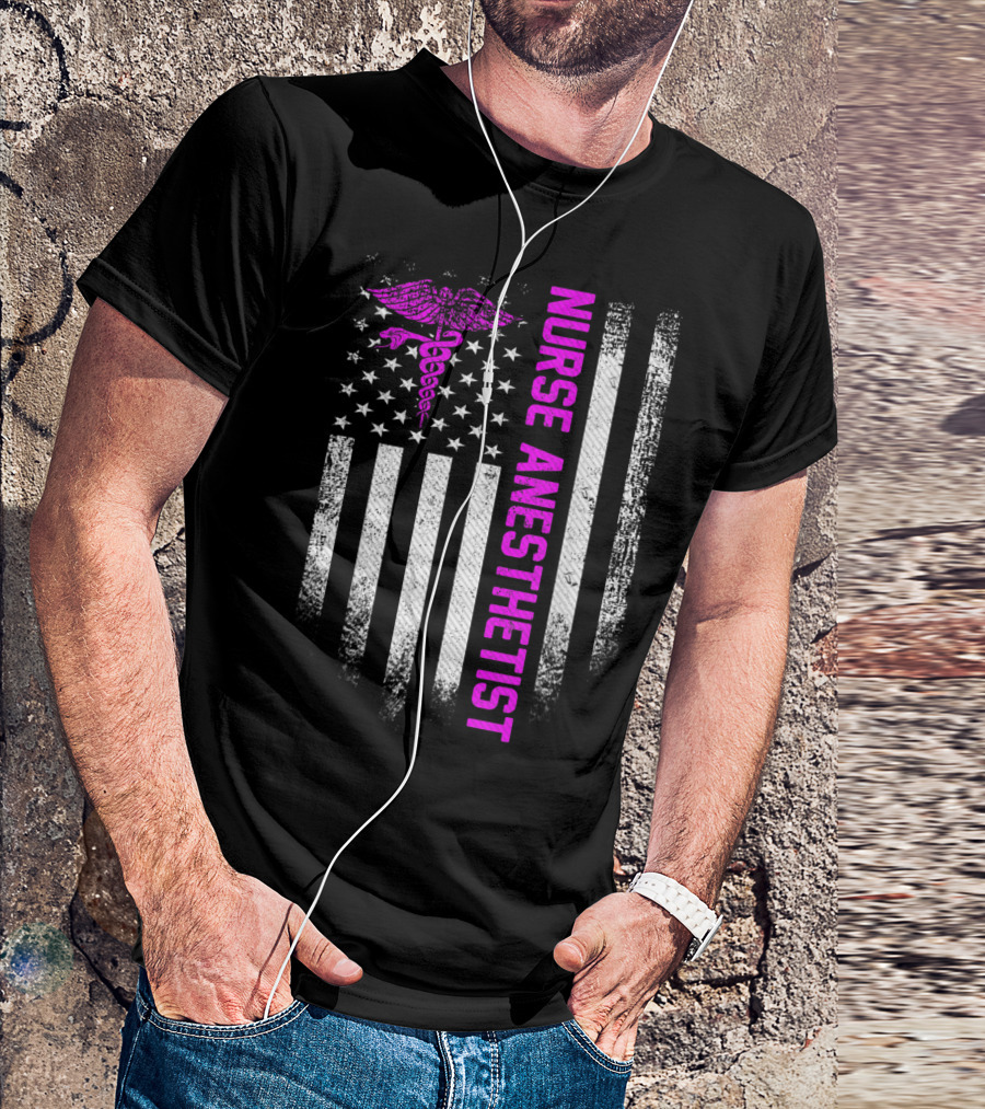 Nurse Anesthetist Vintage USA Flag Caduceus T-Shirt