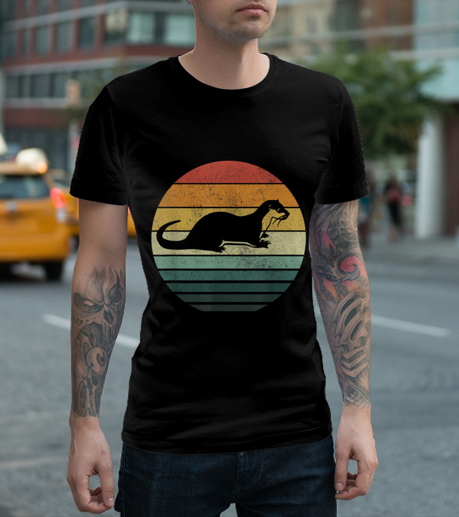 Sea Otter Sunset Vintage 70s Retro Stripes T-Shirt