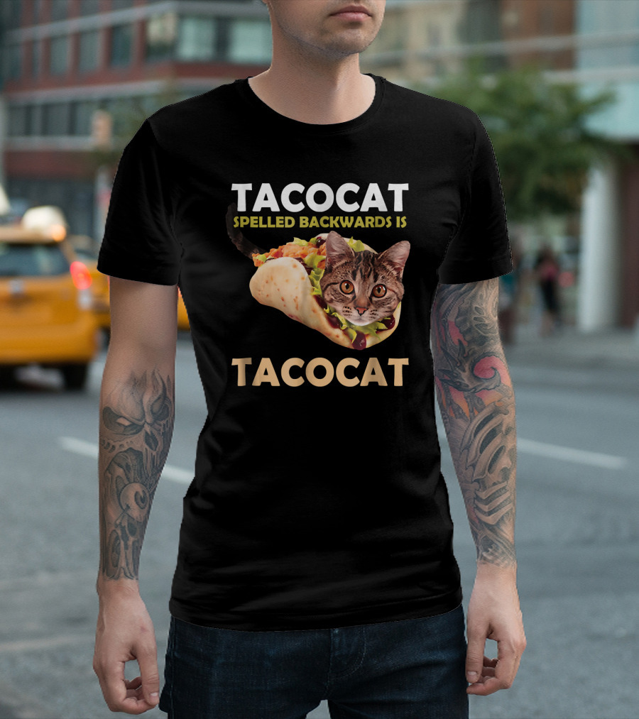 Tacocat Spelled Backwards Is Tacocat Cat in Taco T-Shirt