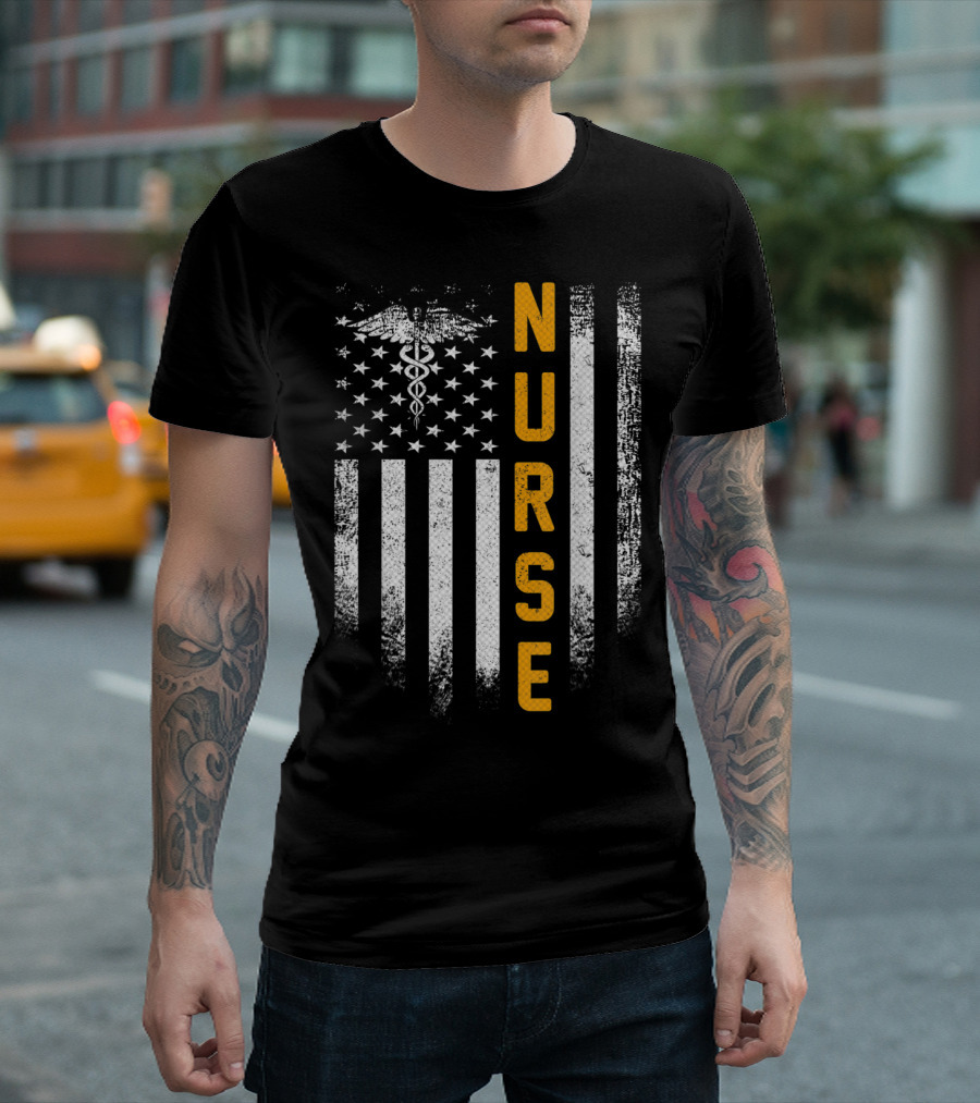 Vintage USA Nurse American Flag Caduceus T-Shirt