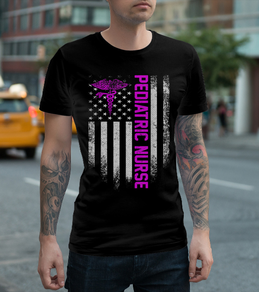Vintage USA Pediatric Nurse Flag Caduceus T-Shirt