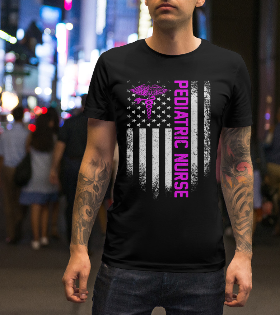 Vintage USA Pediatric Nurse Flag Caduceus T-Shirt