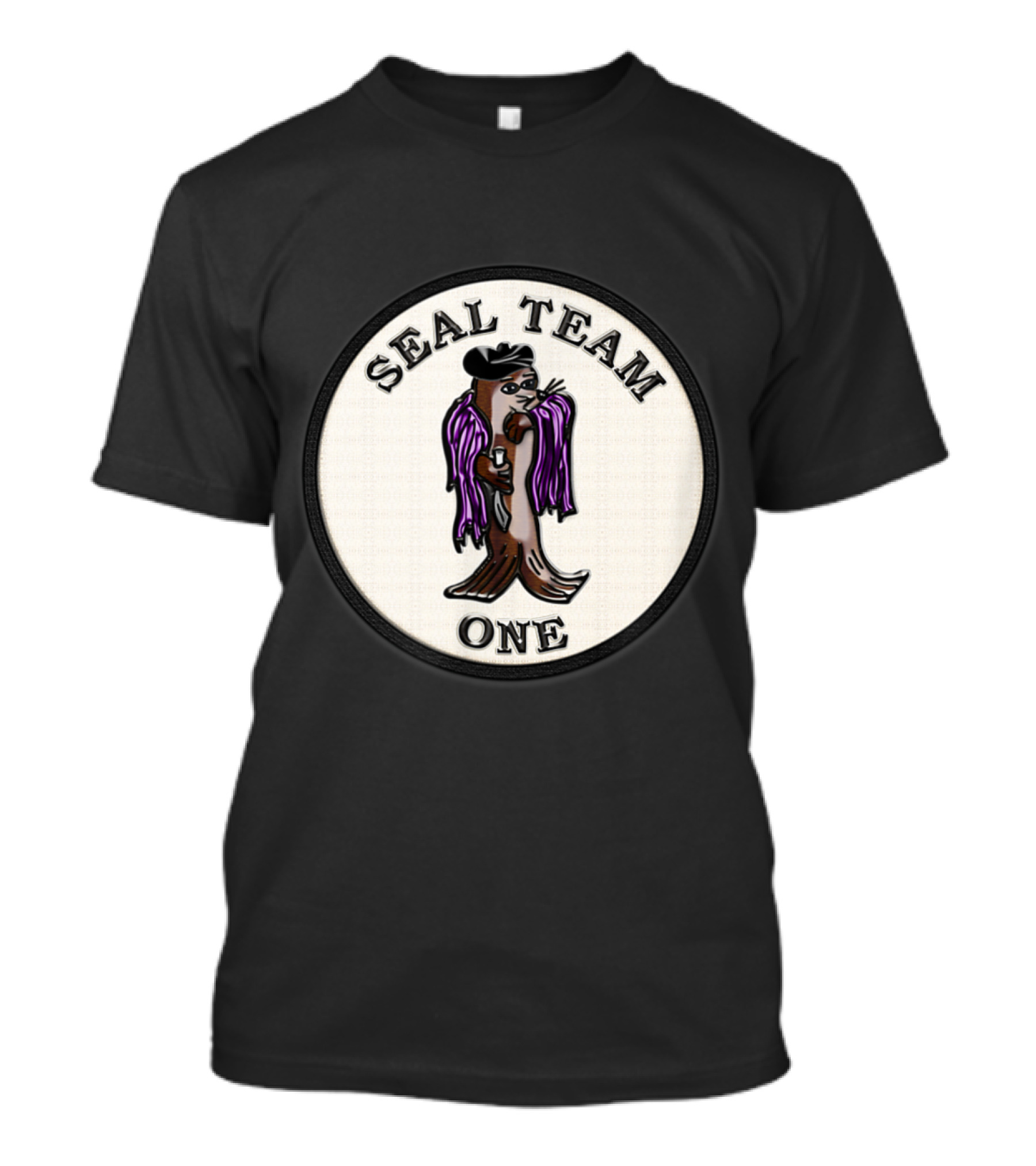 SEAL Team One Otter In Purple Wings And Sunglasses Badge T-Shirt