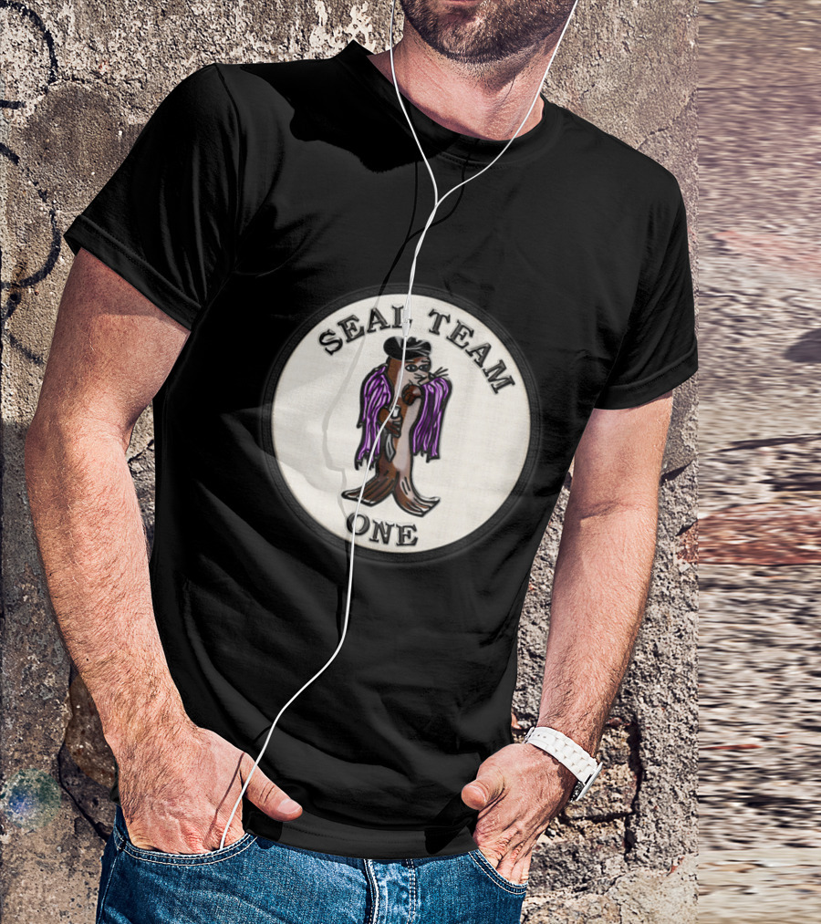 SEAL Team One Otter In Purple Wings And Sunglasses Badge T-Shirt