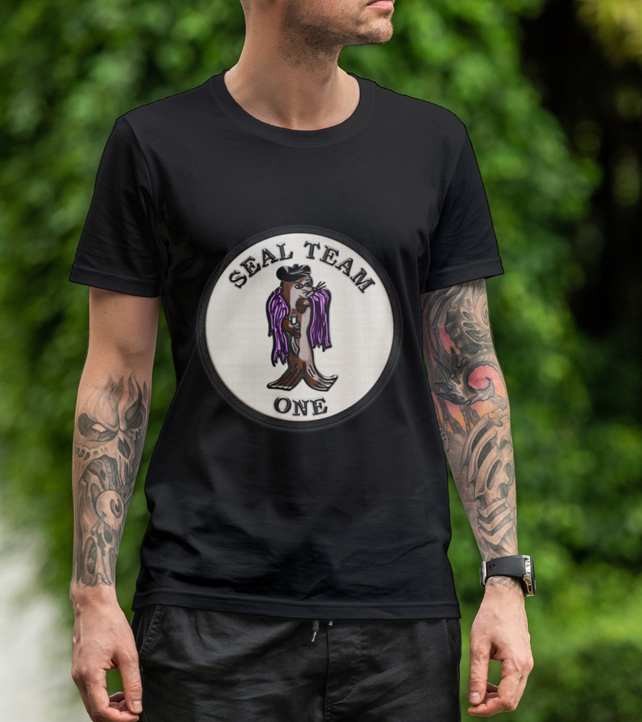 SEAL Team One Otter In Purple Wings And Sunglasses Badge T-Shirt