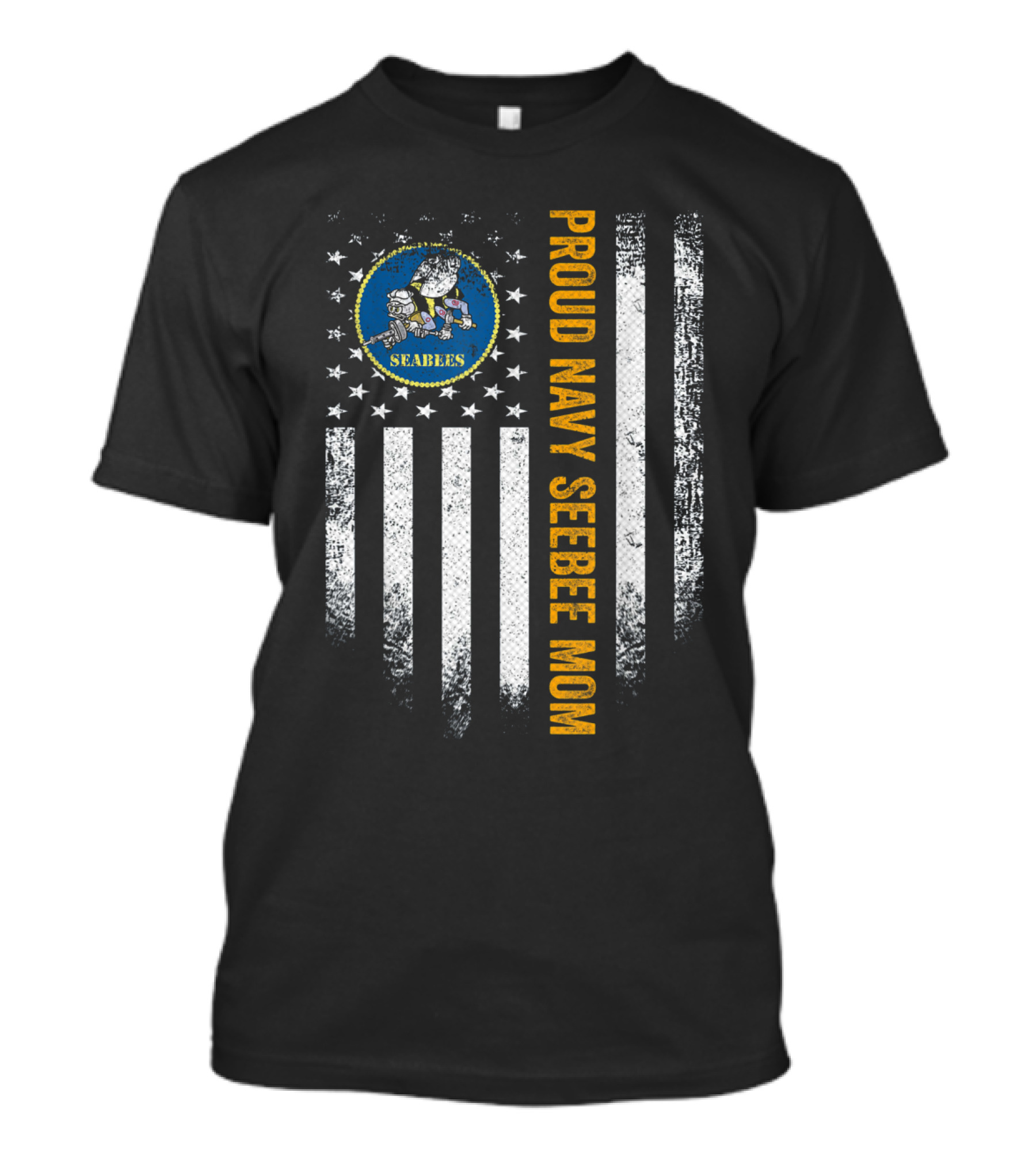 Vintage Proud Navy Seabee Mom USA Flag T-Shirt