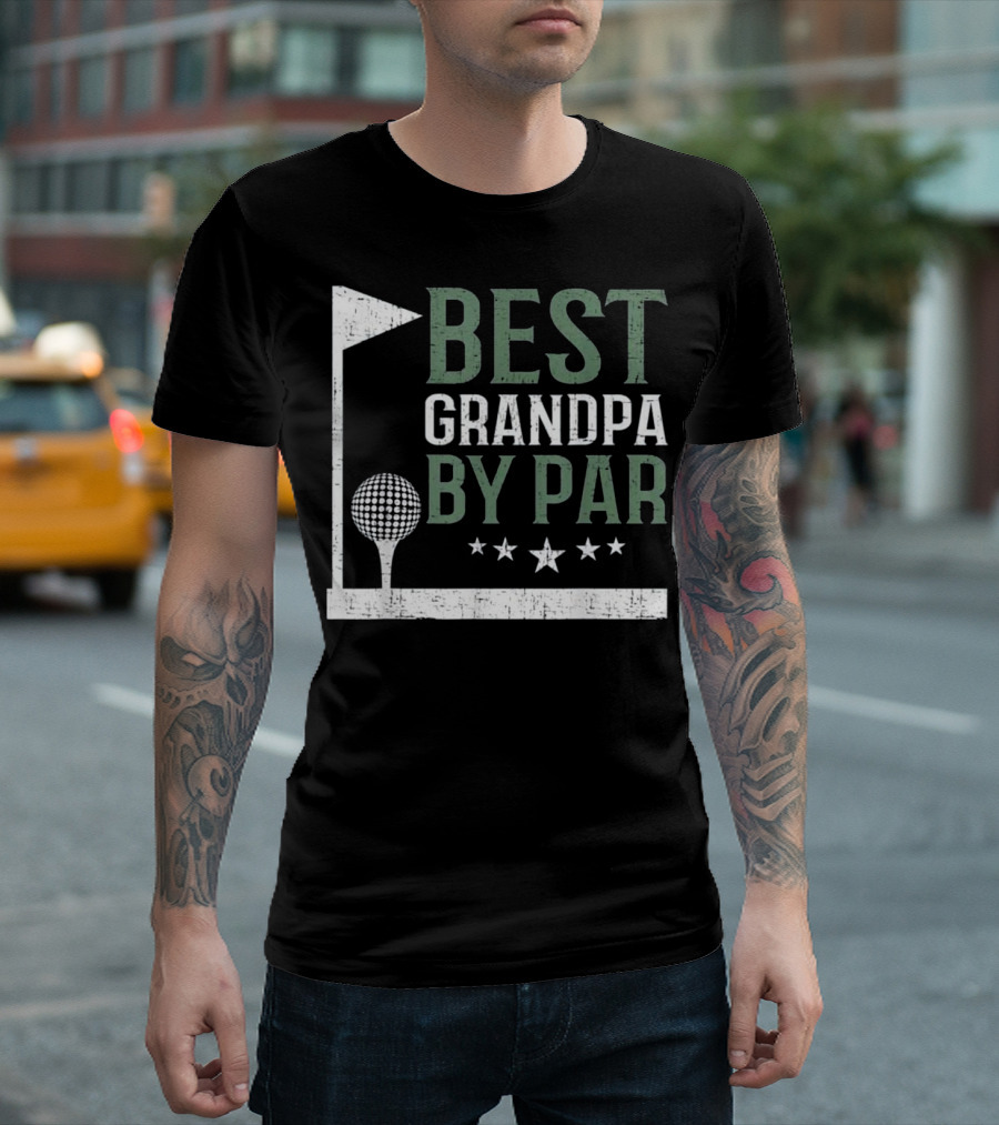 Best Grandpa By Par Golf Lover Fathers Flag Stars Golf Ball T-Shirt