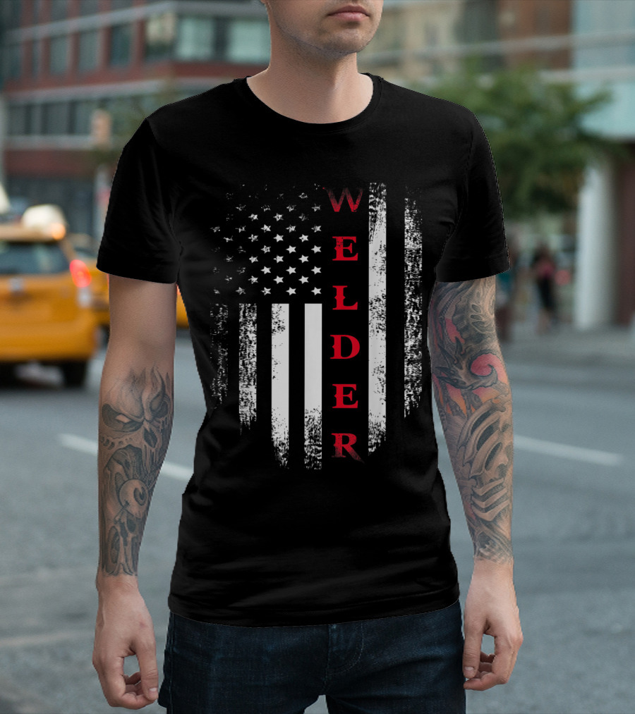 Vintage Welder American Flag Red White USA T-Shirt