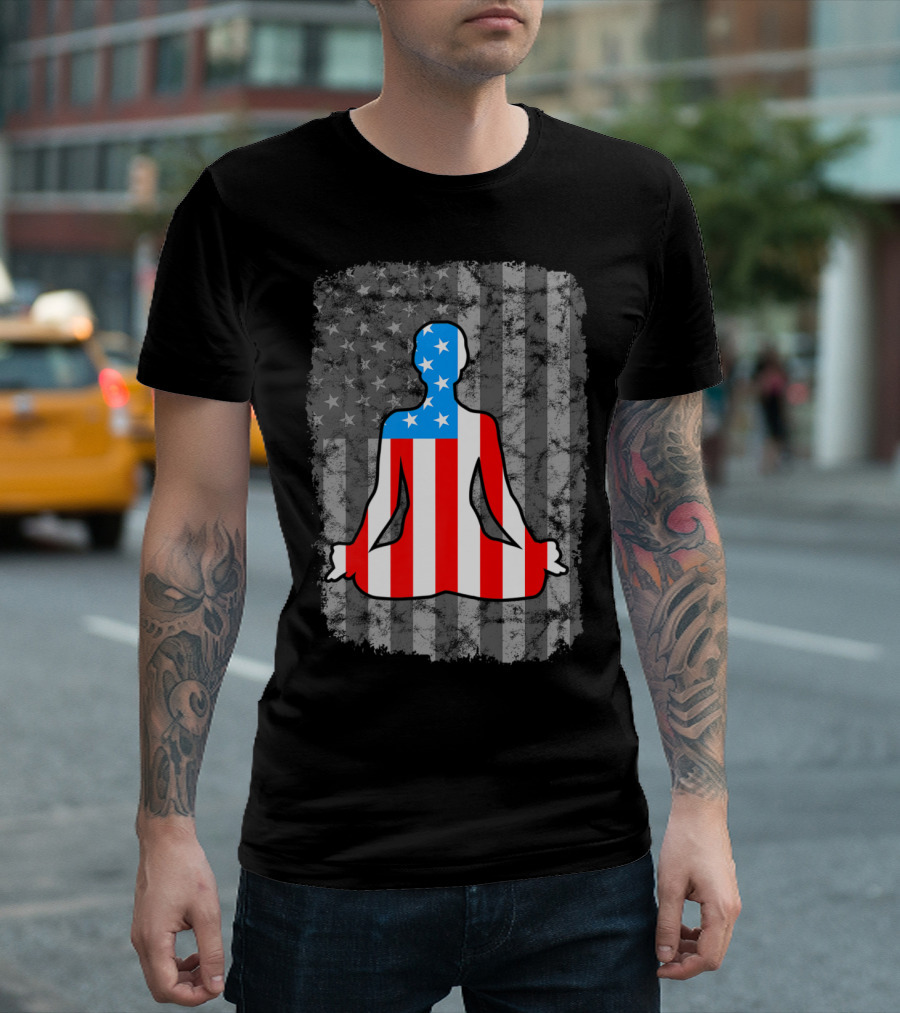 Yoga Namaste American Flag Vintage Vibe T-Shirt