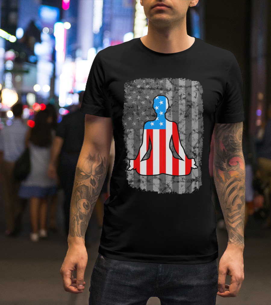 Yoga Namaste American Flag Vintage Vibe T-Shirt