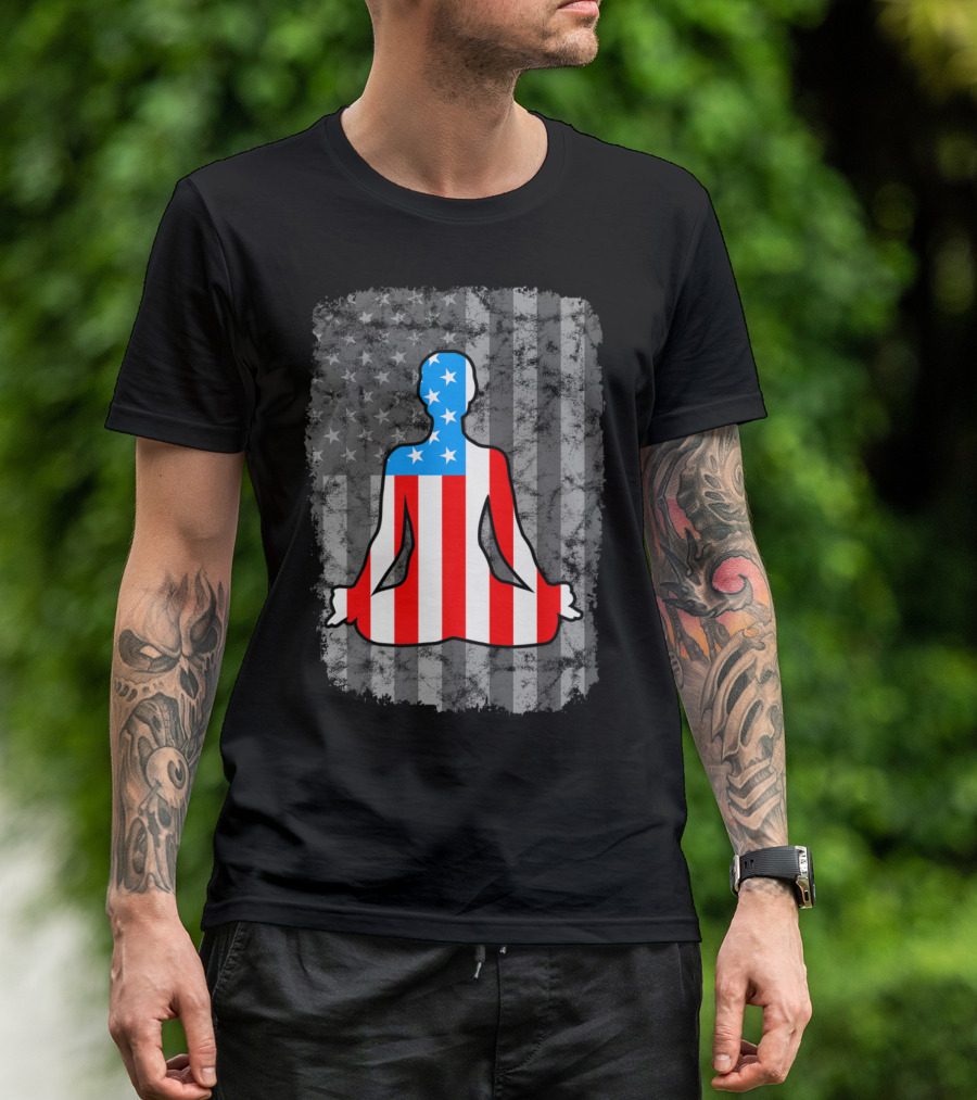 Yoga Namaste American Flag Vintage Vibe T-Shirt