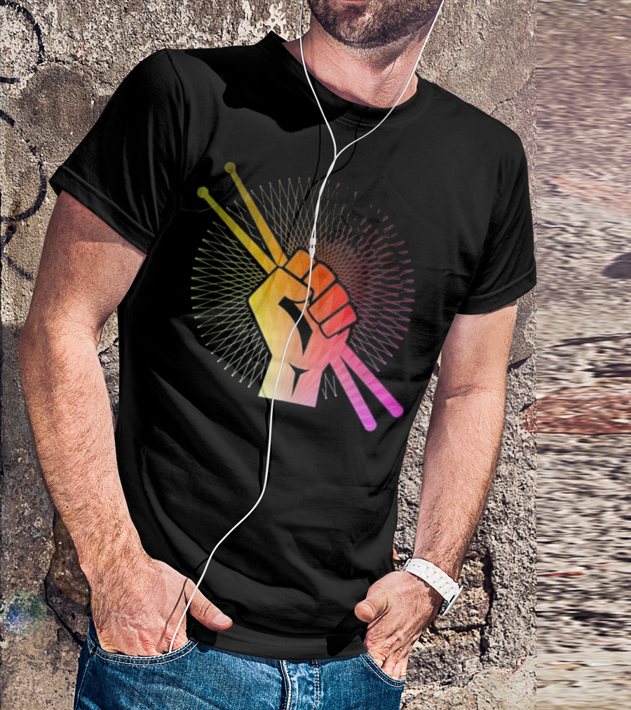 Drummer Drums Vintage Drumming Fist Holding Drumsticks T-Shirt