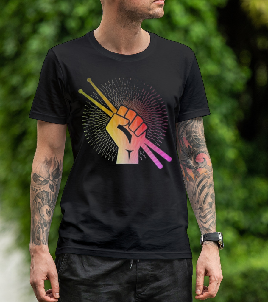 Drummer Drums Vintage Drumming Fist Holding Drumsticks T-Shirt