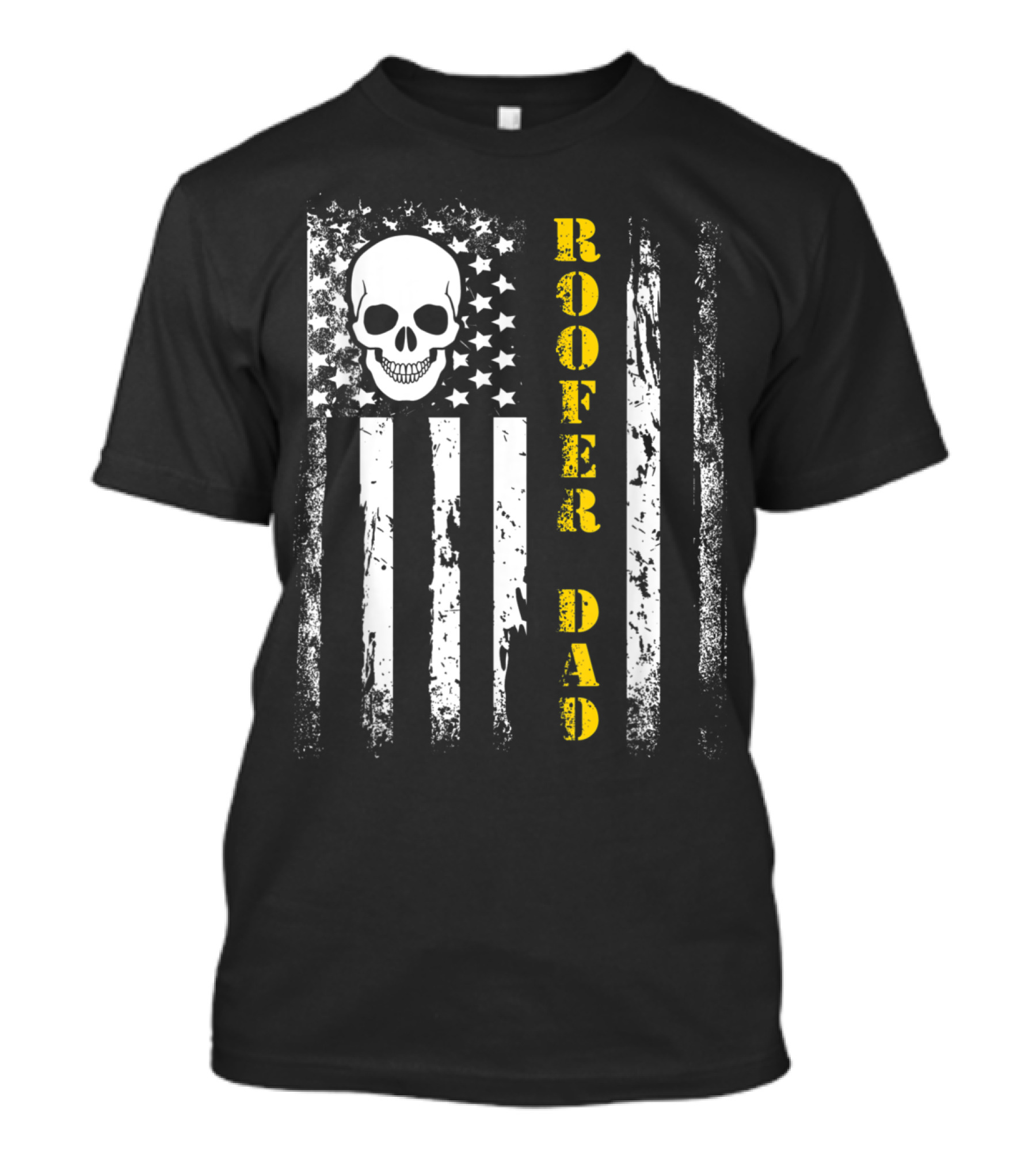 Roofer Dad Vintage Skull American Flag Patriotic USA T-Shirt