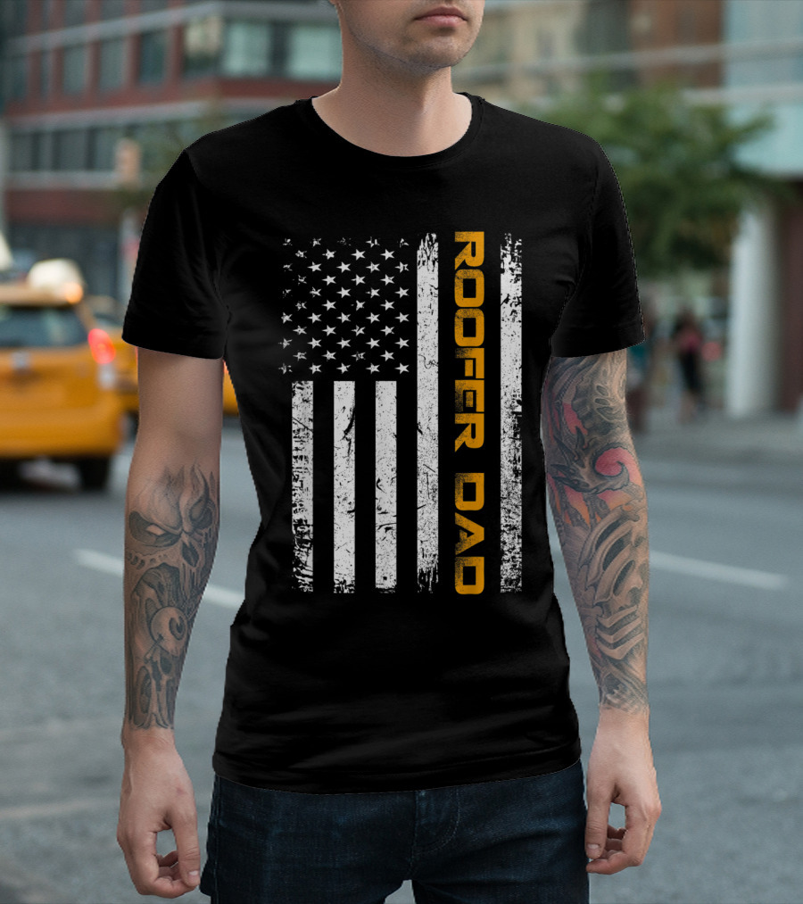 Roofer Dad American Flag Vintage USA T-Shirt