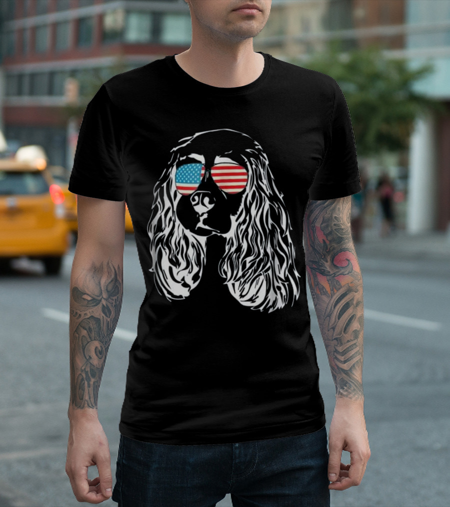 Patriotic Cocker Spaniel with American Flag Glasses USA T-Shirt