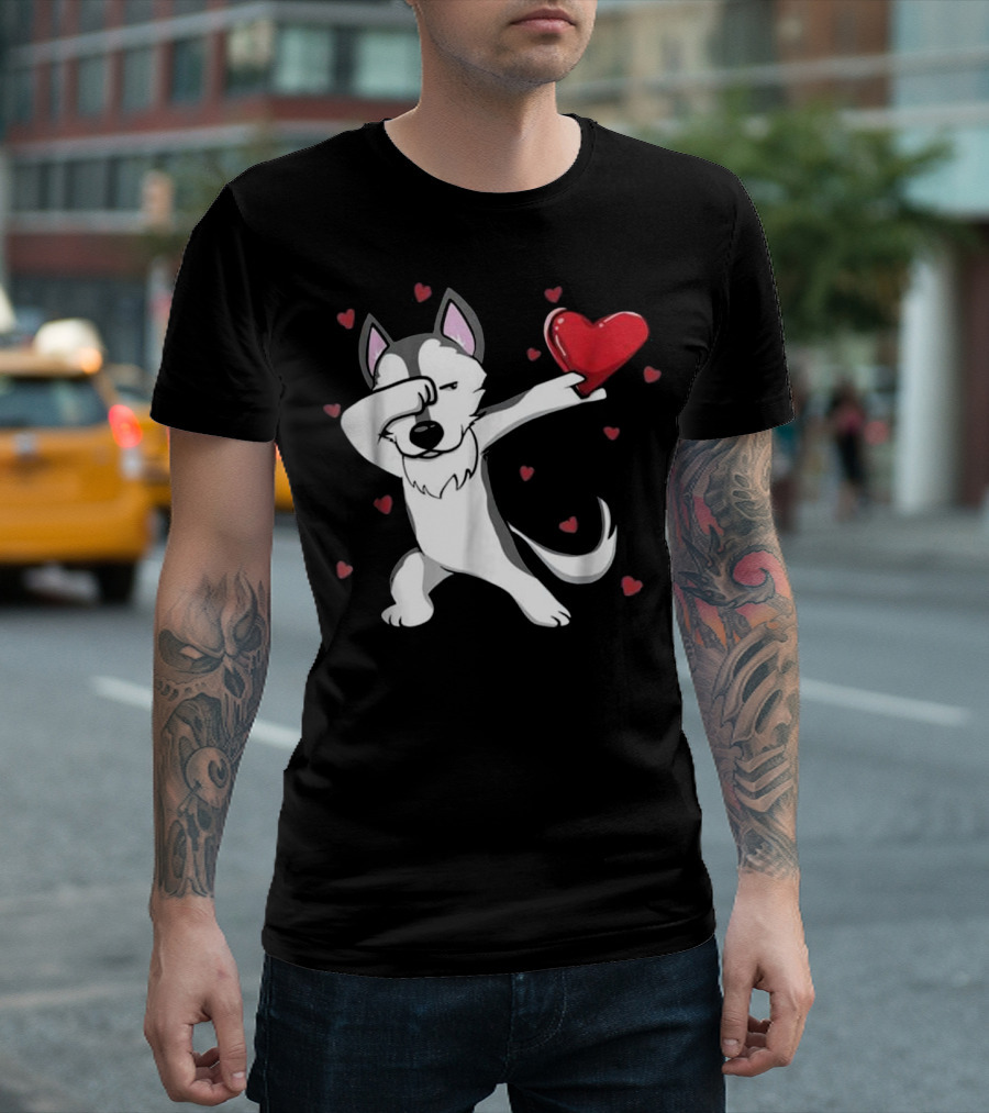 Funny Dabbing Husky Valentine's Heart and Love Dance T-Shirt