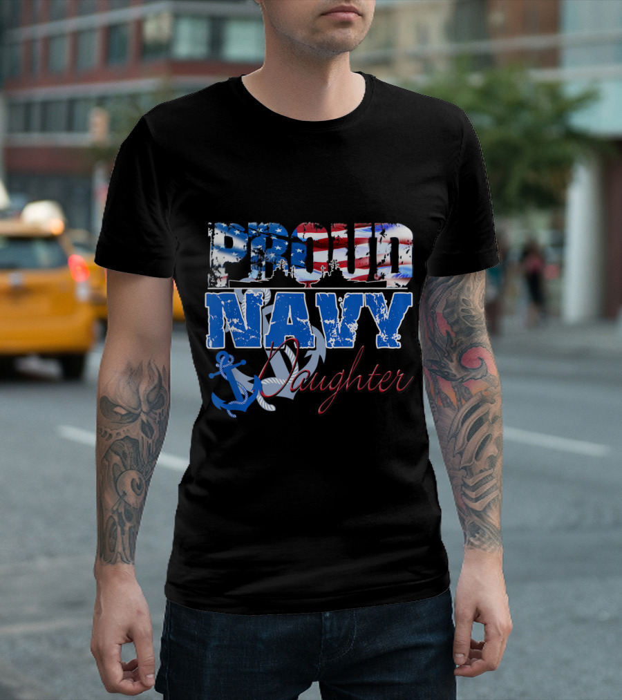 Proud Navy Daughter American Patriotism with Anchor USA T-Shirt