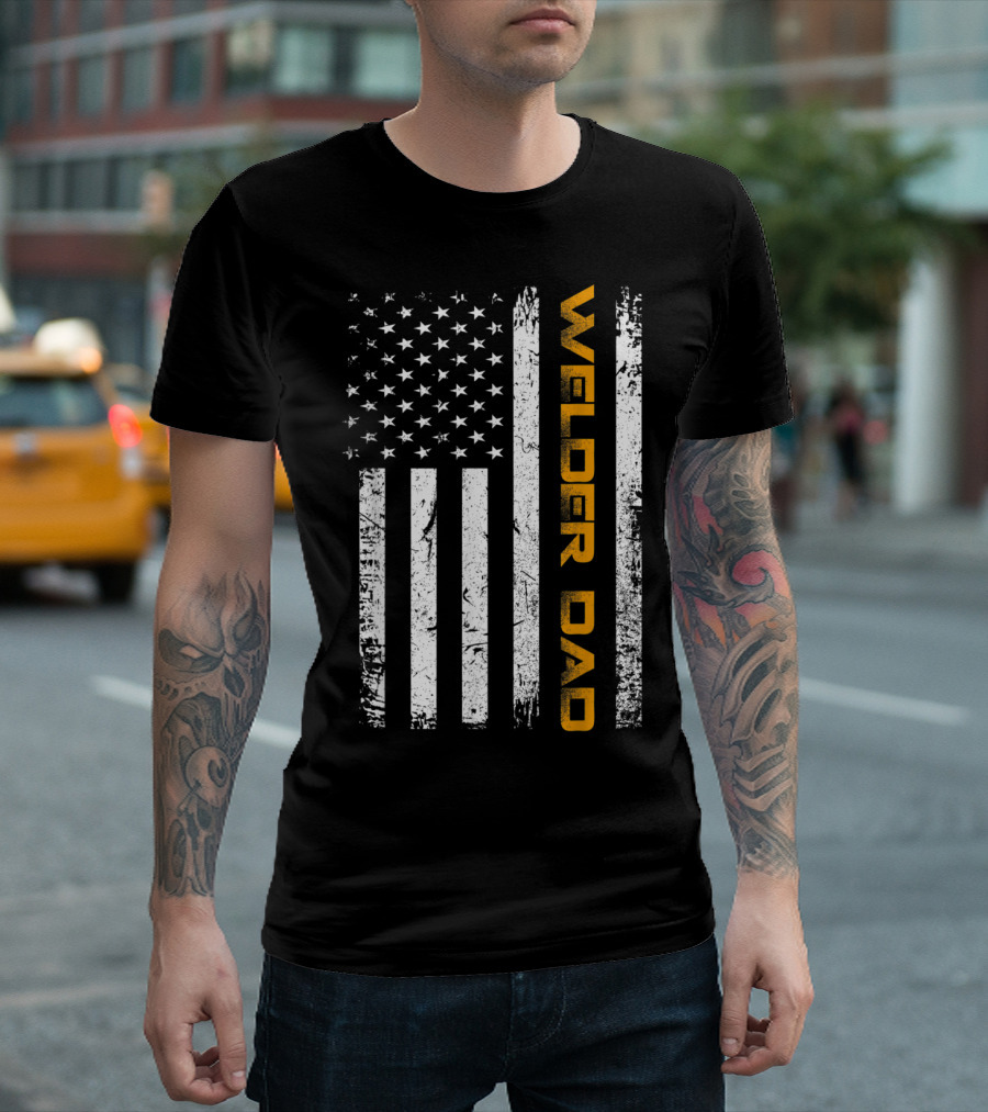 Vintage USA Flag Welder Dad American Pride T-Shirt