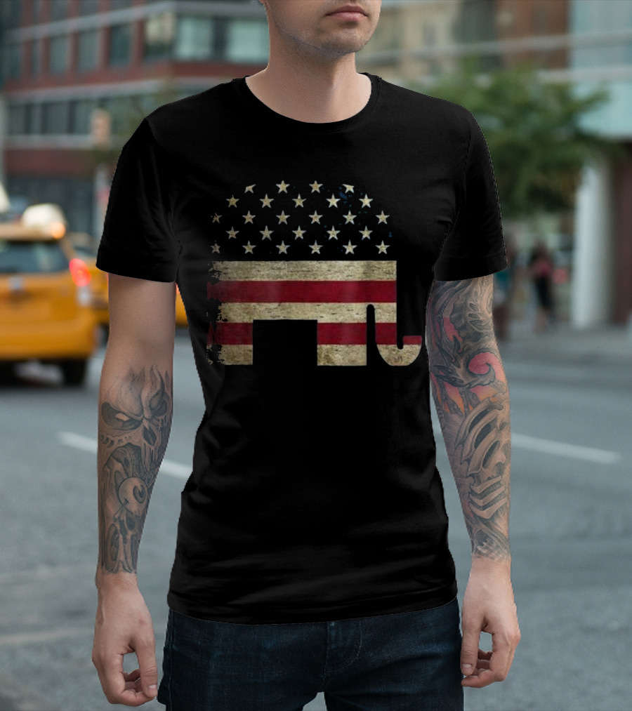 Patriotic Elephant American Flag USA T-Shirt