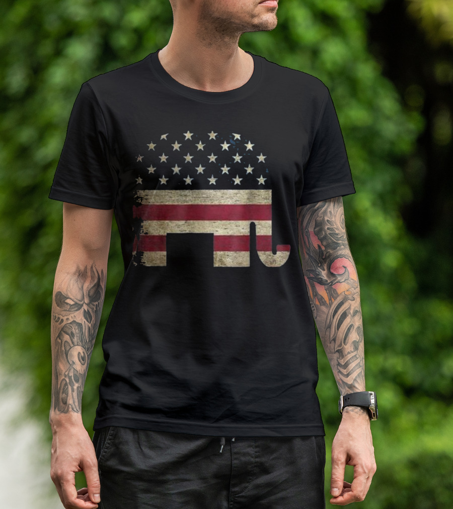 Patriotic Elephant American Flag USA T-Shirt