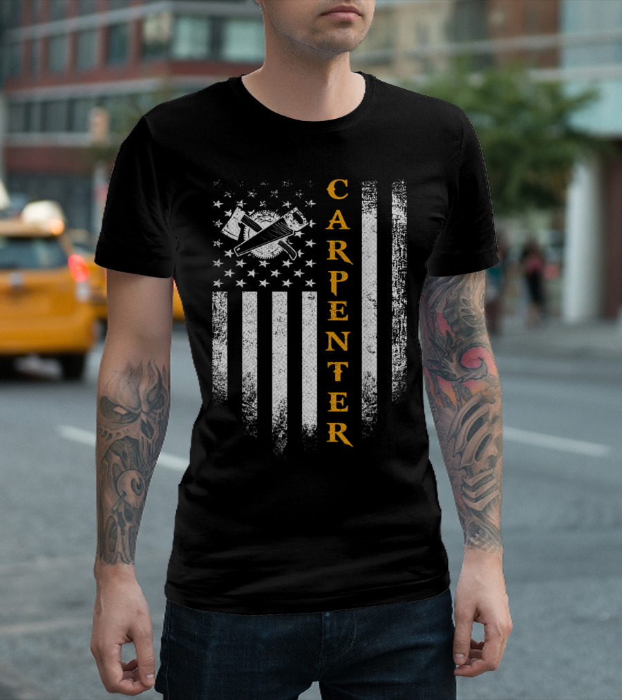 USA Flag Woodworking Carpenter Vintage Tools T-Shirt