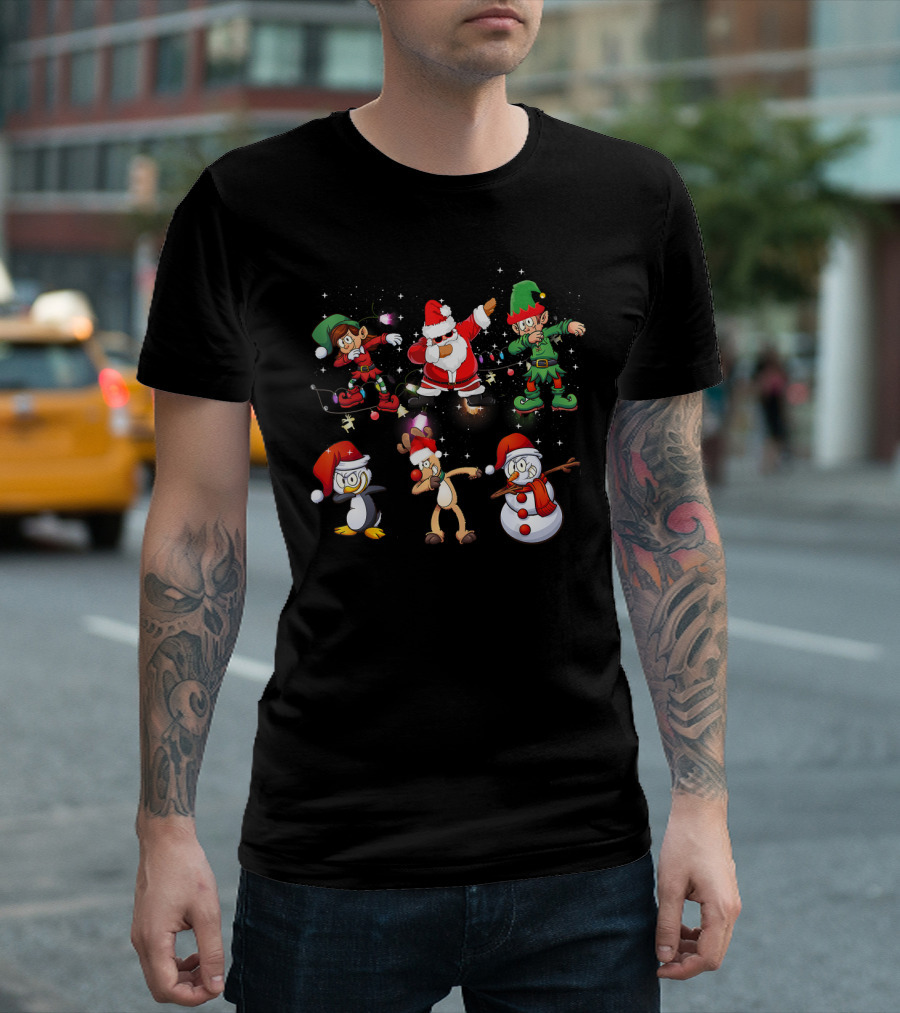 Dabbing Santa Elf Penguin Reindeer Snowman Christmas Friends T-Shirt