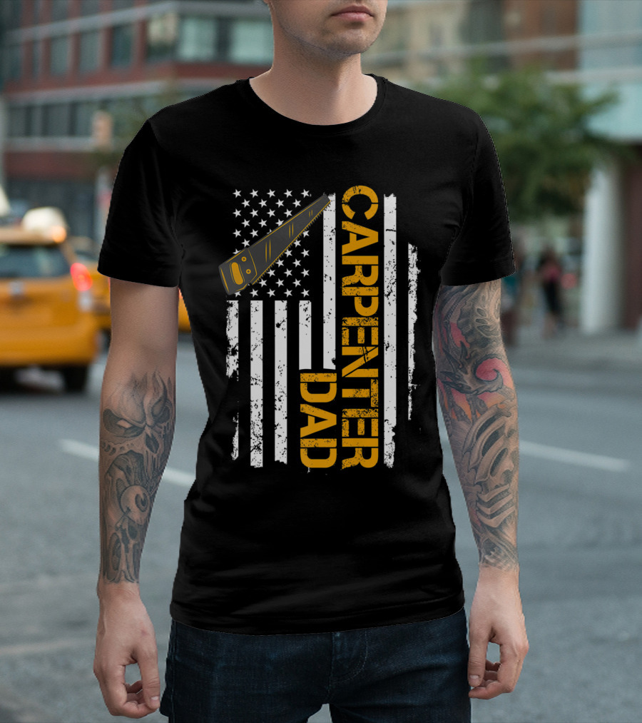 Vintage USA Carpenter Dad with American Flag and Saw T-Shirt