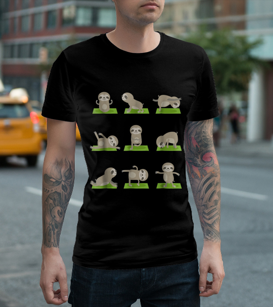 Yoga Sloth Sloths Doing Yoga on Mat in Different Poses T-Shirt