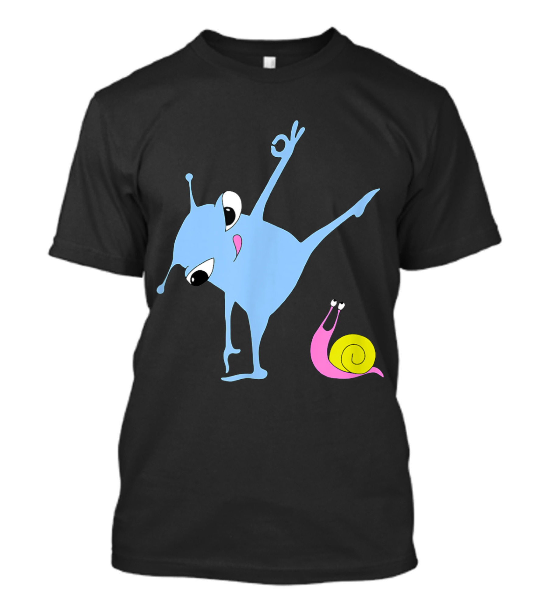 Yoga Pose With Happy Snail And Cute Blue Alien T-Shirt