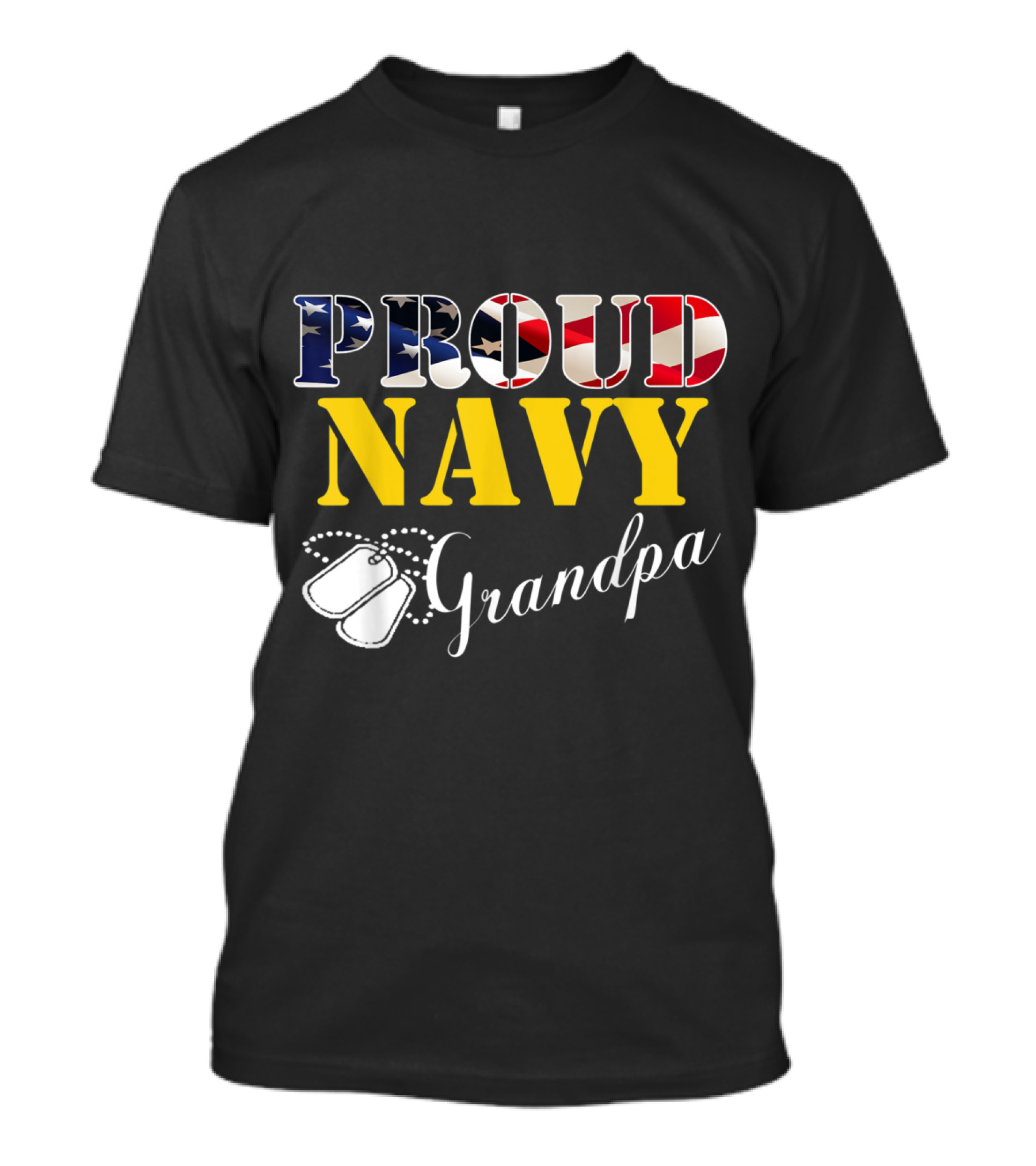 Proud Navy Grandpa American Flag Dog Tags T-Shirt