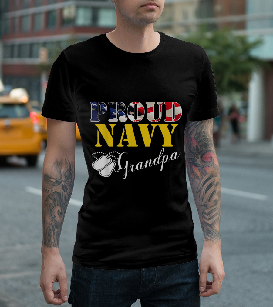 Proud Navy Grandpa American Flag Dog Tags T-Shirt