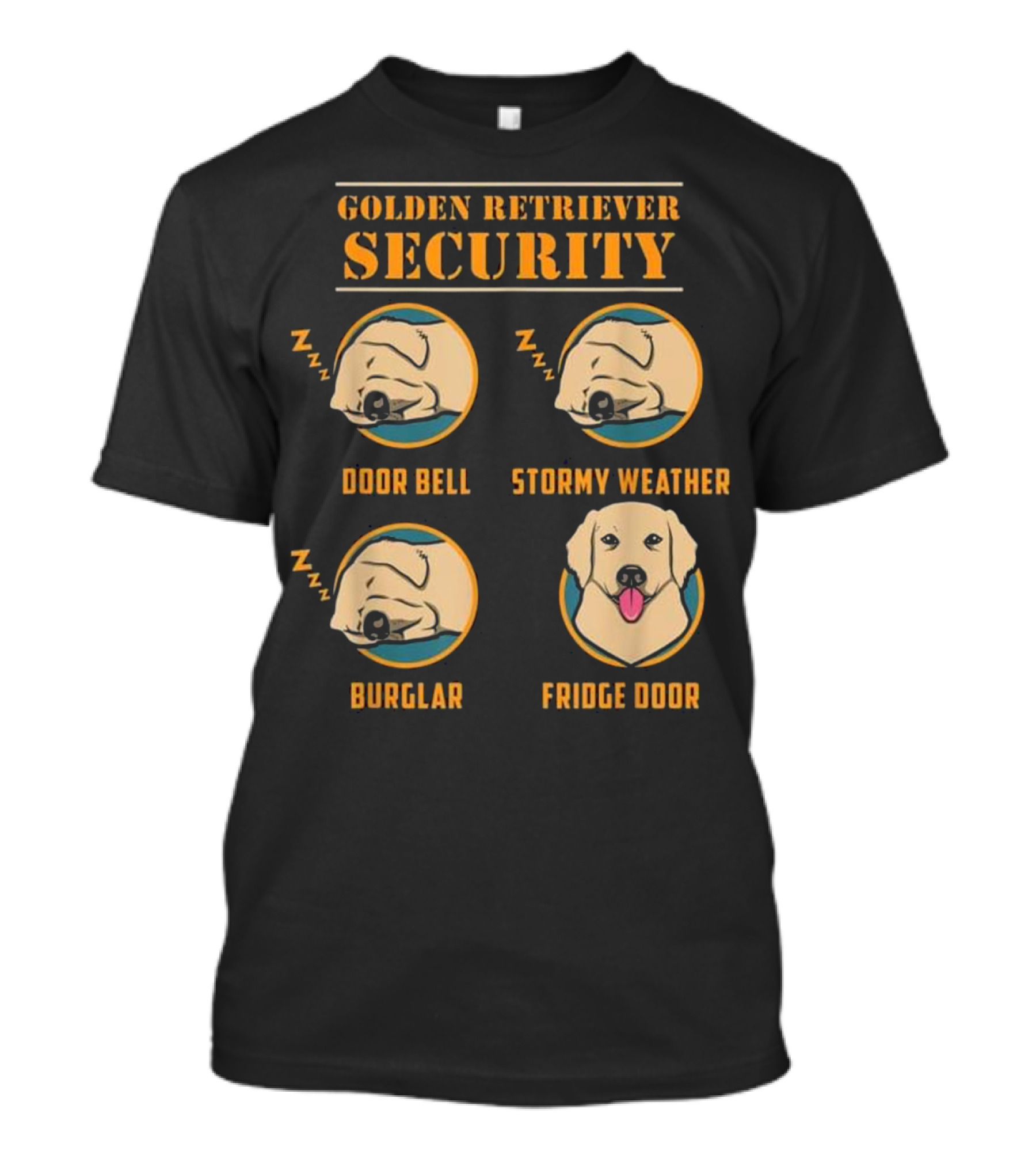 Golden Retriever Security Door Bell Stormy Weather Burglar Fridge Door T-Shirt